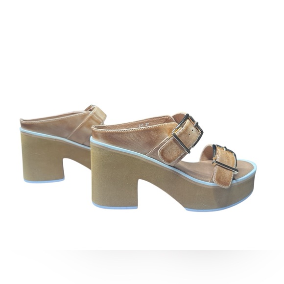 Antelope Tan Leather Double Buckle Platform Sandals Size 7 - Picture 3 of 11